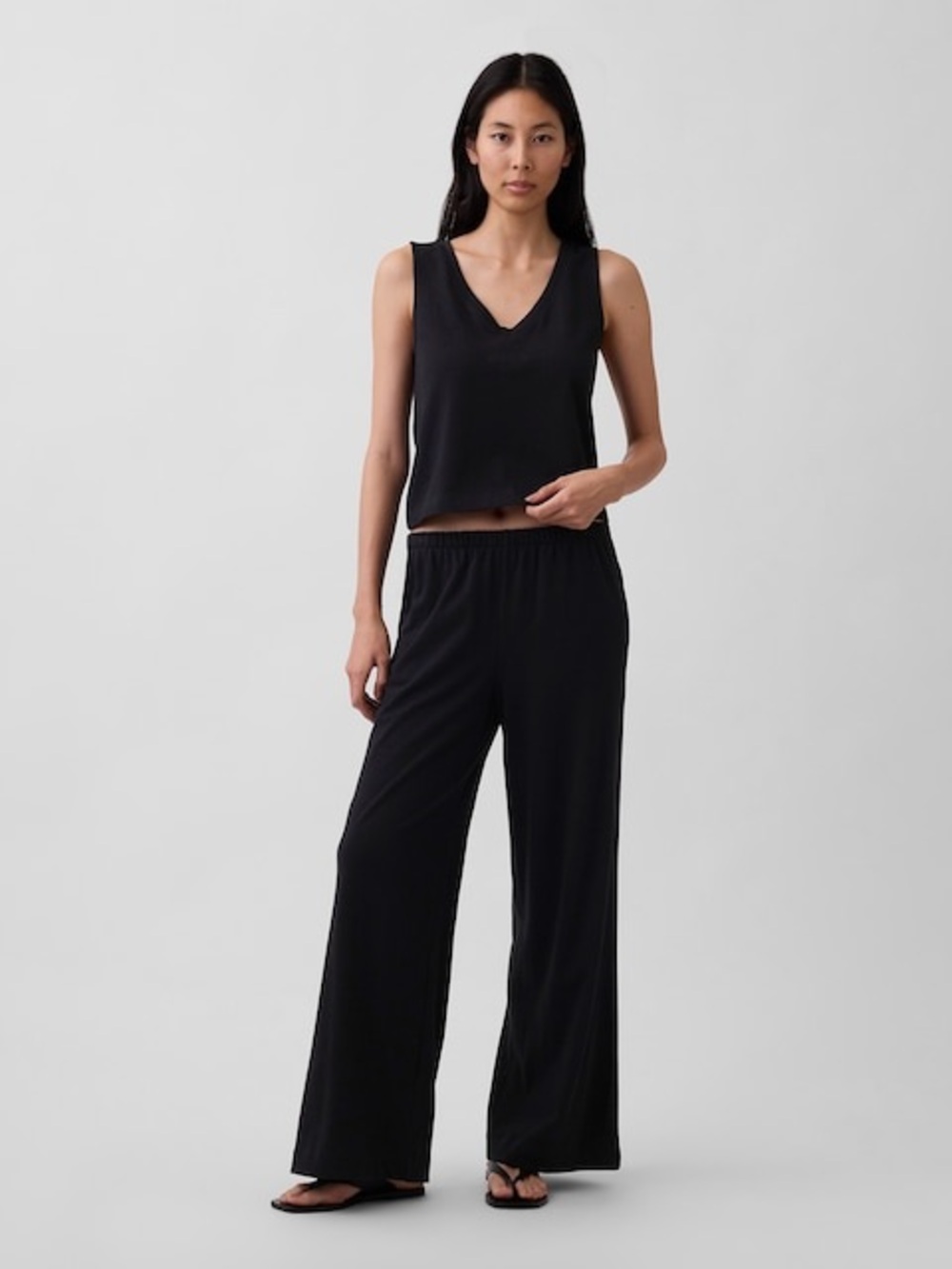 GAP Black Wide-Leg Knit Pants With Elastic Waist